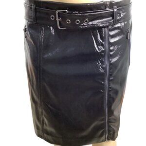 Karl Lagerfeld Black Faux Leather Belted Mini Skirt Black SZ-12 New With Tags